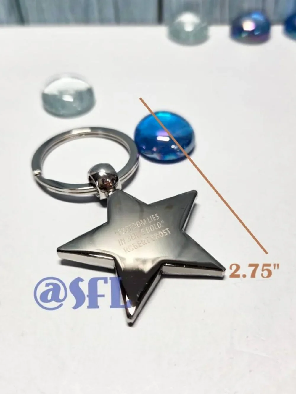 Trollbeads Silver Tone Keychain With Robert Frost's Quote Star Shape Key Fob